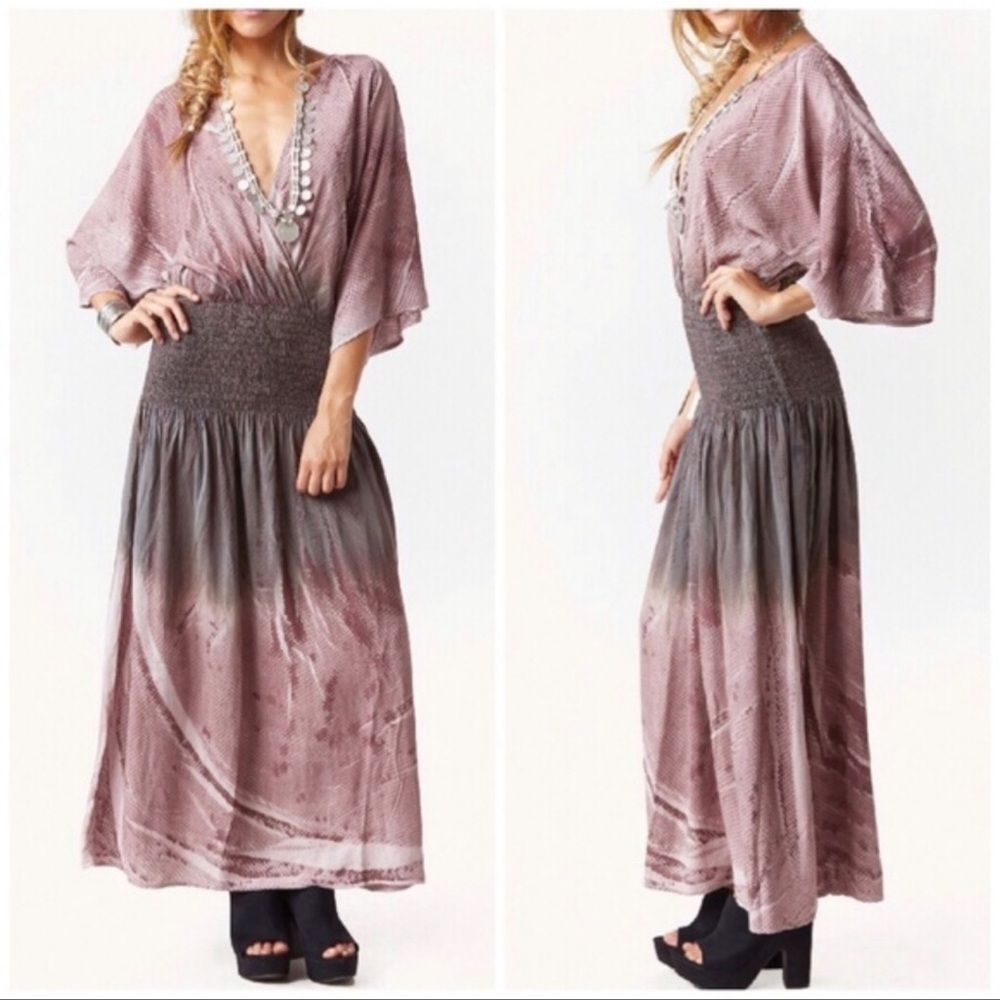Blue Life Good Karma Smocked Waist Deep V-Neck Maxi Dress